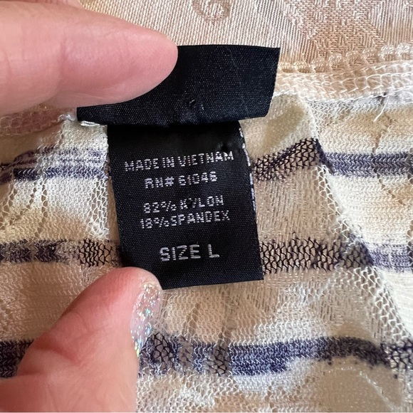 Vanity Sheer Lace Ruffled Tank Top White with Blue Stripes - Picture 6 of 12